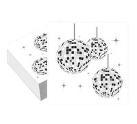 Ovanda finemark Lot de 24 serviettes décoratives en papier (33 x 33 cm) - Décoration de table disco - Blanches - Décoration de table discothèque des années 70, 80 et 90 - Serviettes en papier pour