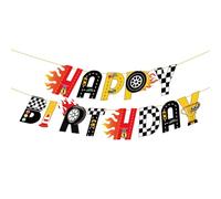 Ovanda Guirlande Happy Birthday de voiture de course, bannière d'anniversaire Hot Whels, décoration d'anniversaire de Formule 1, bannière Happy Birthday, bannière de voiture de course pour enfants