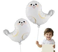 Ovanda Lot de 2 ballons en aluminium - XXL - Motif phoque - Blanc - Ballons à l'hélium - Animaux marins - Décoration de fête d'anniversaire d'enfant, fête prénatale, sous la mer - Pour garçons et