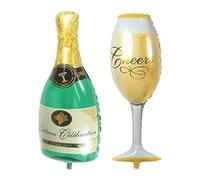 Ovanda Lot de 2 bouteilles de champagne, ballons de champagne, ballons à l'hélium, ballons verts, ballons géants, pour fête à thème de la bière, mariage, anniversaire