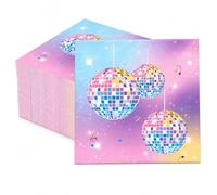 Ovanda Lot de 20 serviettes en papier disco de 33 x 33 cm avec boule disco et notes de musique, décoration de table colorée pour fête des années 80 et 90, anniversaire, anniversaire d'enfant, fête