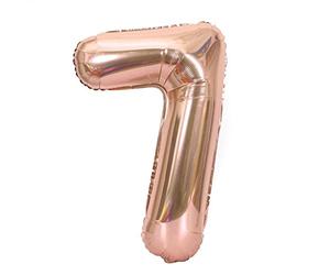 OVAQUIXI Ballons Numériques en or Rose de 40 Pouces, Ensemble de Chiffres en Aluminium de 0 à 9, Décor de Fête D'anniversaire et de Mariage avec Flotteur à Hélium, Stockage Réutilisable (numéro 7)