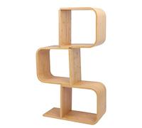 OVAQUIXI Bibliothèque en Forme de S, Phyllostachys Pubescen, Bibliothèque sur Pied, étagère de Rangement Ouverte Multicouche avec Coins Arrondis, Séparateur de Pièce pour Salon, Chambre à Coucher,