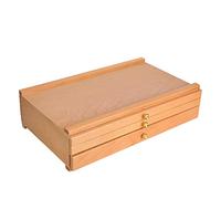 OVAQUIXI Boîte à Outils de Dessin en Bois de Hêtre à 3 Tiroirs, 15 Zones de Rangement avec Mousse Intérieure, pour Fournitures de Peinture