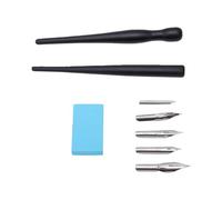 OVAQUIXI Coffret Stylo Plume avec 5 Plumes en Acier Inoxydable 2 Supports | Poignées en Plastique Comfort Grip, Pointes Interchangeables pour la Calligraphie, le Dessin de Bande Dessinée et la