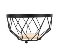 OVAQUIXI Corbeille à Fruits en Fer avec Base en Bois, 6,1 X 6,1 X 3,7 | Cadre en Fer Robuste, Conception Géométrique Ajourée, Idéal pour le Rangement du Comptoir du Salon