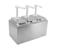 OVAQUIXI Distributeur de Sauce Station de Pompe à Condiments Distributeur de Sirop avec Pompe à Ressort de 30 Ml Carénage en Acier Inoxydable Pot Amovible pour Cuisine Maison Ketchup (triple 2L)