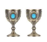 OVAQUIXI Ensemble de 2 Gobelets Vintage, Gravure en émail Turquoise, Base | Paire de Tasses en Métal avec Détails Floraux, Tige Stable, pour Mariage, Bar à Domicile, Pendaison de Crémaillère, Fêtes,