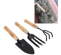 OVAQUIXI Ensemble de 3 Mini Outils de Jardinage, Truelle de Jardin en Acier Inoxydable et Râteau à Main avec Manche en Bois, Petits Outils de Jardin pour Plantes d'intérieur, Plantes Succulentes,