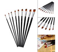 OVAQUIXI Ensemble de Pinceaux à Peinture à Pointe Plate en Nylon, 9 Pièces, avec Manche Long en Bois Poli, pour Peinture D'étudiant et d'artiste