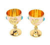 OVAQUIXI Gobelet incrusté de Turquoise Vintage, 2Pcs, Émail, Plaqué Or | Ne Ternit Pas, Pied Large Stable, Poignée à Tige Fine, Hauteur 7 Cm, Service de Whisky et de Brandy, Décoration de table.
