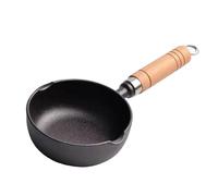 OVAQUIXI Mini Marmite en Fonte, Casserole en Fonte avec Poignée en Bois Résistante à la Chaleur, Petite Casserole Antiadhésive à Chauffage Uniforme pour Remuer, Frire et Mijoter (petite taille)