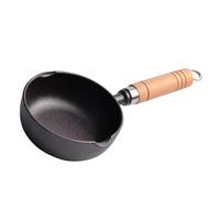OVAQUIXI Mini Marmite en Fonte, Casserole en Fonte avec Poignée en Bois Résistante à la Chaleur, Petite Casserole Antiadhésive à Chauffage Uniforme pour Faire Fondre le Beurre en Remuant la Friture