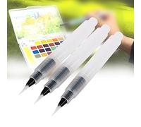 OVAQUIXI Pinceaux à Eau 3 Pièces avec Réservoir Rechargeable pour Aquarelle Calligraphie Peinture, Pointes en Fibres Douces pour Dessin Fluide