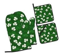 Oven Mitts And Pot Holder Set Trèfle Blanc De La Saint-Patrick Gloves | Kitchen Gloves Lavable Oven Mitts And Pot Holders Pour Grillage Cuisson Micro-Ondes Oven Gloves & Pot Holder