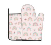 Oven Mitts and Pot Holders Jolie Fleur Roses Rainbow Cooking Gloves | Oven Gloves & Hot Pads Antidérapants Lavable Kitchen Mittens Pour Barbecue Micro-Ondes Desserts
