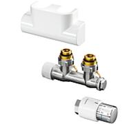 Oventrop Kit de raccordement Multiblock T 1184384 angle, design en acier inoxydable, Multiblock T / Uni SH