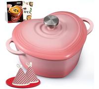 OVERMONT Cocotte Cœur en Fonte Émaillée, 1,9 L, Rose Pastel