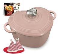 OVERMONT Cocotte Cœur à Mijoter en Fonte Émaillée, 1,9 L, Rose Ballet | Avec couvercle et livre de recettes; idéale pour cuire, mijoter et rôtir; cadeau élégant pour mariage et fêtes.
