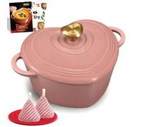 OVERMONT Cocotte Cœur à Mijoter en Fonte Émaillée, 1,9 L, Rose Poudré | Avec couvercle et livre de recettes; idéale pour cuire, mijoter et rôtir; cadeau élégant pour mariage et fêtes.