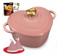 OVERMONT Cocotte Cœur en Fonte Émaillée, 1,9 L, Rose Poudré