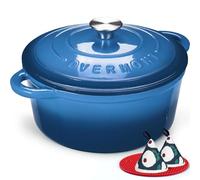 Overmont Cocotte en Fonte Émaillée 24 cm 4,3 L, Four Hollandais Rond avec Couvercle et Maniques, Tous Feux Dont Induction et Four, pour Pain, Ragoûts, Mijotés et Rôtis, Bleu