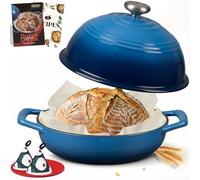 Overmont Cocotte en Fonte Émaillée à Pain - 5,7 L Faitout avec Couvercle et Livre de Recettes - Cuisson du Pain, Tous Feux, Induction - Four, Mijoter, Rôtir - Bleu Saphir