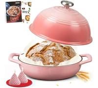 Overmont Cocotte en Fonte Émaillée à Pain - 5,7 L Faitout avec Couvercle et Livre de Recettes - Cuisson du Pain, Tous Feux, Induction - Four, Mijoter, Rôtir - Rose Pastel