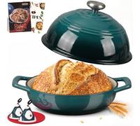 Overmont Cocotte en Fonte Émaillée à Pain - 5,7 L Faitout avec Couvercle et Livre de Recettes - Cuisson du Pain, Tous Feux, Induction - Four, Mijoter, Rôtir - Vert Bouteille