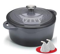 Overmont Cocotte Ronde en Fonte Émaillée 24 cm 4,3 L,Gris Dégradé