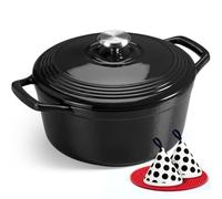 Overmont Cocotte Ronde en Fonte Émaillée 24 cm 4,3 L,Gris Graphite Dégradé | Pour 3 à 5 personnes, avec couvercle et protège-poignées en coton, tous feux dont induction et four, pour pain et mijotés