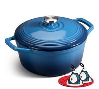 Overmont cocotte en fonte 26cm - Emaille cocotte avec couvercle passe au four en bleu
