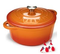 Overmont Cocotte Ronde en Fonte Émaillée 26 cm 5,2 L,Orange Dégradé