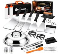 Overmont Kit d’Accessoires Plancha 31 Pièces avec Presse et Cloche | Grandes spatules, racloir, pince et sac pour plancha, barbecue et teppanyaki; cadeau pratique pour amateurs de grillades