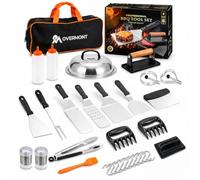 Overmont Kit d'accessoires de Cuisson 31 pièces, Ensemble de spatules avec Couvercle à badigeonner | Ensemble d'outils de Barbecue à Dessus Plat avec spatules élargies, racloir, Pince, Sac de
