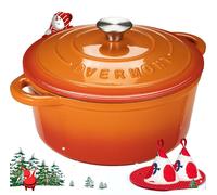 Overmont Schmortopf, cocotte en fonte de 26 cm - Plat de cuisson émaillé avec couvercle, adapté au four