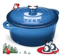 Overmont Schmortopf, cocotte en fonte de 26 cm - Plat de cuisson émaillé avec couvercle, adapté au four
