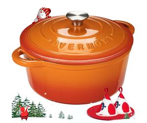 Overmont Schmortopf, cocotte en fonte de 26 cm - Plat de cuisson émaillé avec couvercle, adapté au four