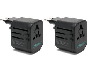 OVERMUST - Adaptateur de Voyage Universel, 2 Ports USB, Prises Interchangeables UK/EU/USA/AUS, 100V-240V, PC Résistant, Compact 6.6x5.1x5.3cm, Léger 124g, Adaptateur Voyage (Lot de 2)
