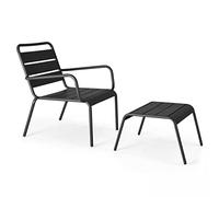 Oviala Fauteuil Relax et Repose Pied en métal Anthracite - Palavas