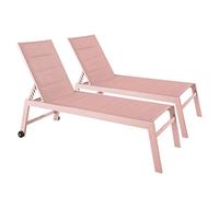 Oviala Lot de 2 Bains de Soleil en Aluminium et textilène Rose poudré