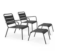 Oviala Lot de 2 fauteuils Relax avec Repose-Pieds en métal Gris - Palavas