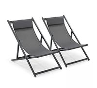 Oviala Lot de 2 transats en Aluminium Anthracite