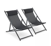 Oviala Lot de 2 transats en Aluminium Noir