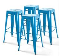 Lot de 4 tabourets de bar en acier bleu brillant - Oviala Indus