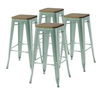 Oviala Lot de 4 tabourets de Bar en métal Mat Vert Gris et Bois