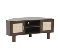 Oviala Meuble TV d'angle 120 cm en rotin synthétique scandinave Bois foncé