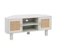 Oviala Meuble TV d'angle 120 cm en rotin synthétique scandinave crème