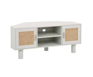 Oviala Meuble TV d'angle 120 cm en rotin synthétique scandinave crème