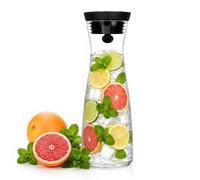 OVIANOR Carafe en Verre 1 L, Bouteille Borosilicaté | avec Couvercle Verseur en Inox - Infuseur Amovible - Carafe Eau pour Boissons Maison, thé Glacé, Lait